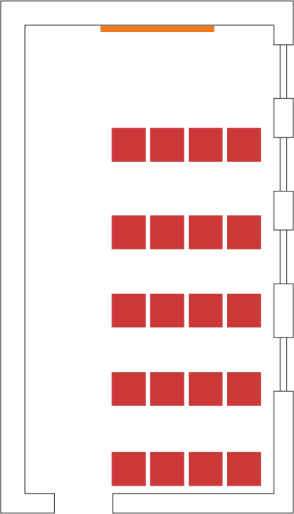 Example theatre style setup showing seating for 20.