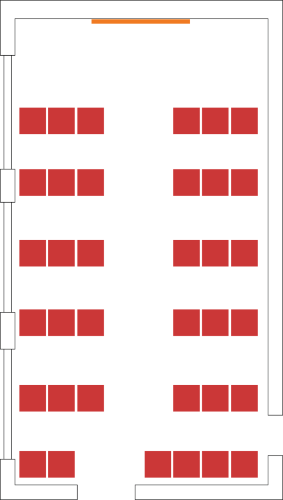 Example theatre style setup showing seating for 36.